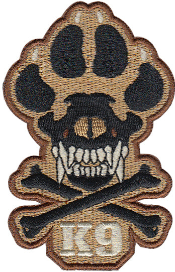 Brown / Black Skull and Bones K-9 / K9 Patch - 2 Pack